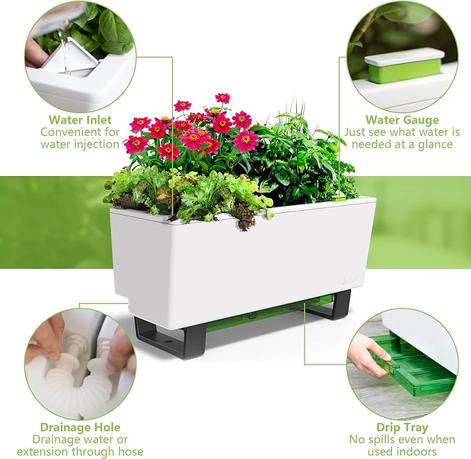 Glowpear Self-Watering Mini Bench Planter - 23.6" in Pot, Free Standing, UV Stable, Scalable, Indoor | Outdoor Pot with Water Gauge, for Home Kitchen Windowsill Gardening - Bloomnest