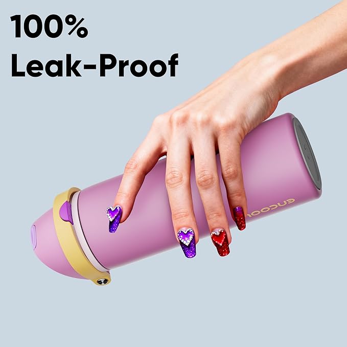 Insulated Water Bottle with Straw - Encool Stainless Steel Water Bottle with Push Button Lid, Leak-Proof & BPA-Free, Keeps Cold for 24 Hours for Sports, Travel, Gym (24 oz, Light Orchid-Fuchsia) ENCOOL