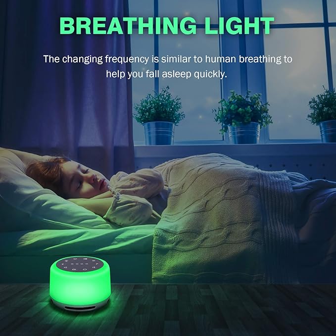 Sleep Sound Machine 24 Natural Soothing Sounds 7 Color Breathing Lights and Night Light with Timer Memory Feature Rechargeable Portable White Noise Machine for Baby Kids Adults - Bloomnest