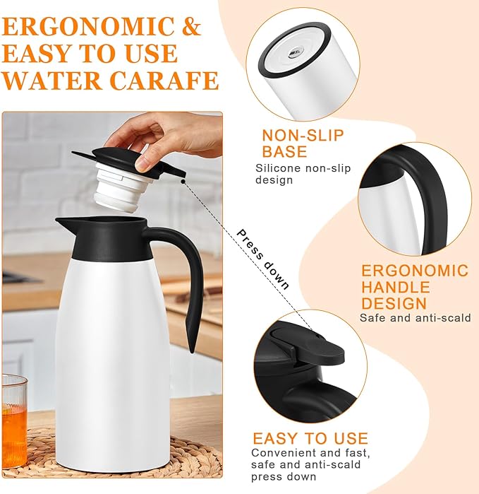 Norme 2 Pcs Thermal Coffee Carafe Insulated Stainless Steel Coffee Carafe for Hot Liquid Vacuum Thermal Pot Creamer Pitcher Dispenser with Brushes Keeping Hot Water Milk(Black, White) - Bloomnest