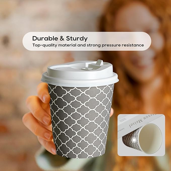 JOLLY PARTY Disposable Coffee Cups with Lids -10 oz (100 Sets) To Go Coffee Cups, Paper Cups for Beverages Espresso Tea, Suitable for Cafes, Offices and Home - Bloomnest