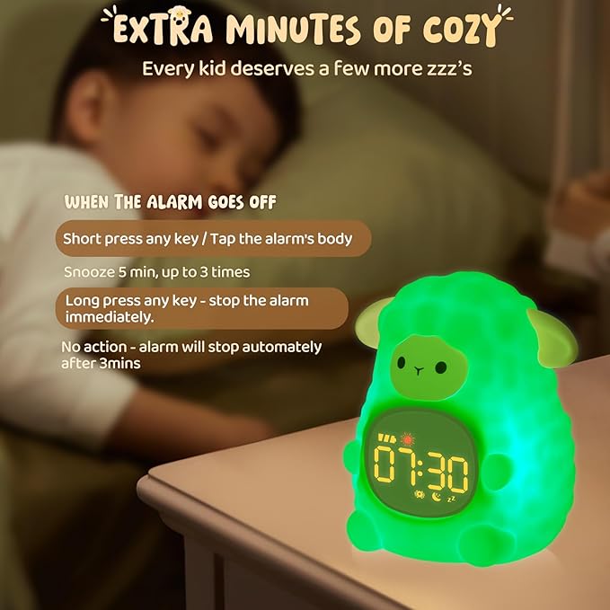 Sheep Alarm Clock with Night Light for Kids with Sleep Training and Sound Machine, Rechargeable Silicone Lamp OK to Wake Clock，Cute Animal Tabletop Lamp, Perfect Sleep Companion for Boys Girls - Bloomnest