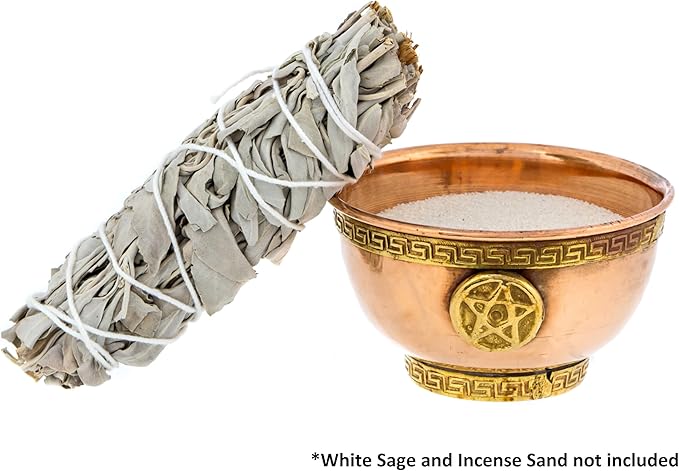 Pentagram Copper Bowl - Offering Bowl for Altar Use, Ritual Offerings, Witchy Home Decor - Incense Holder for Incense Cones, White Sage, Palo Santo Sticks - 3 Inches Wide - Bloomnest