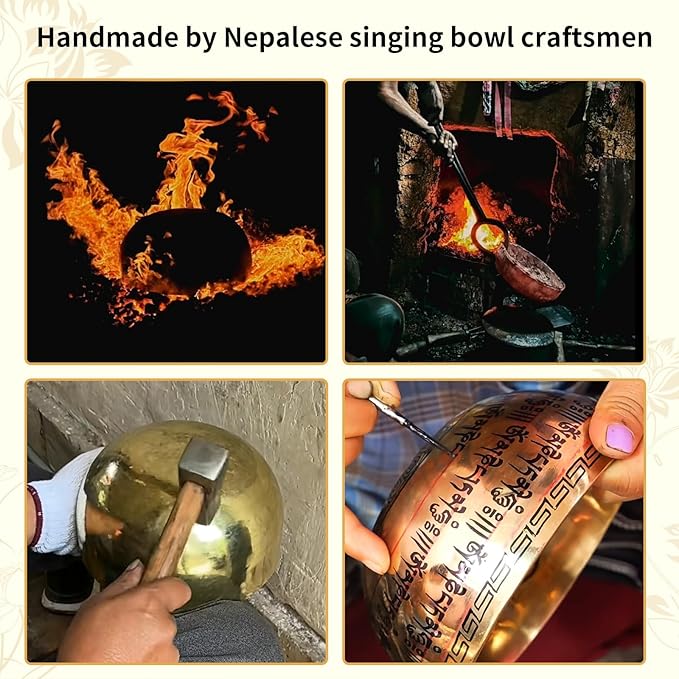 Kmise Tibetan Singing Bowls Set- Handmade in Nepal Meditation Sound Bowls for Yoga, Meditation, Mindfulness, Healing and Chakra Balancing, Stress Relief (3.5', Gold Flower) - Bloomnest