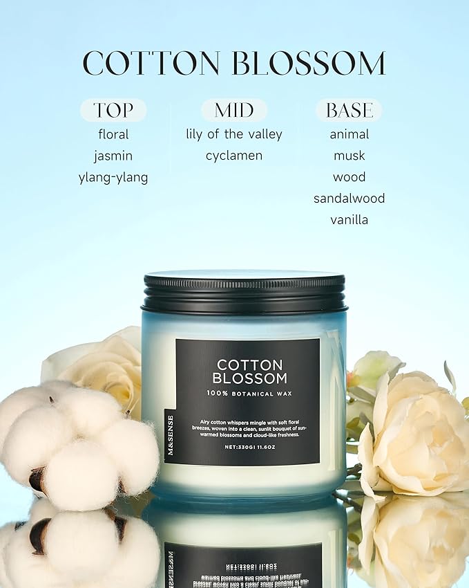 M&SENSE Clean Cotton Scented Candle - 11.6oz Natural Soy Wax Clean Cotton Blossom Scent Non Toxic Candle, 70-Hour Slow Burning 2-Wick Aromatherapy Home Fragrance Gifts for Home Decor - Bloomnest