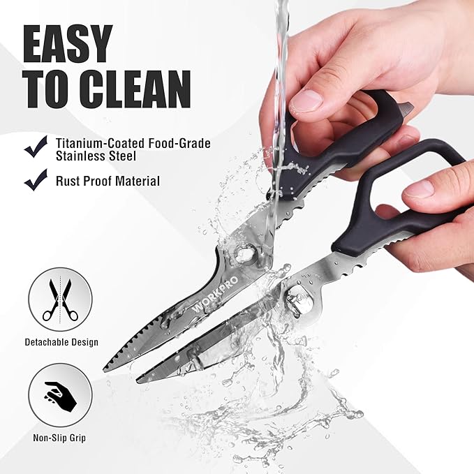 WORKPRO Kitchen Scissors, All Purpose Kitchen Shears with Detachable Titanium Coated Blades for Easy Cleaning, Heavy Duty Scissors for Meat, Fish, Nuts, Vegetables, Protective Cover Included - Bloomnest