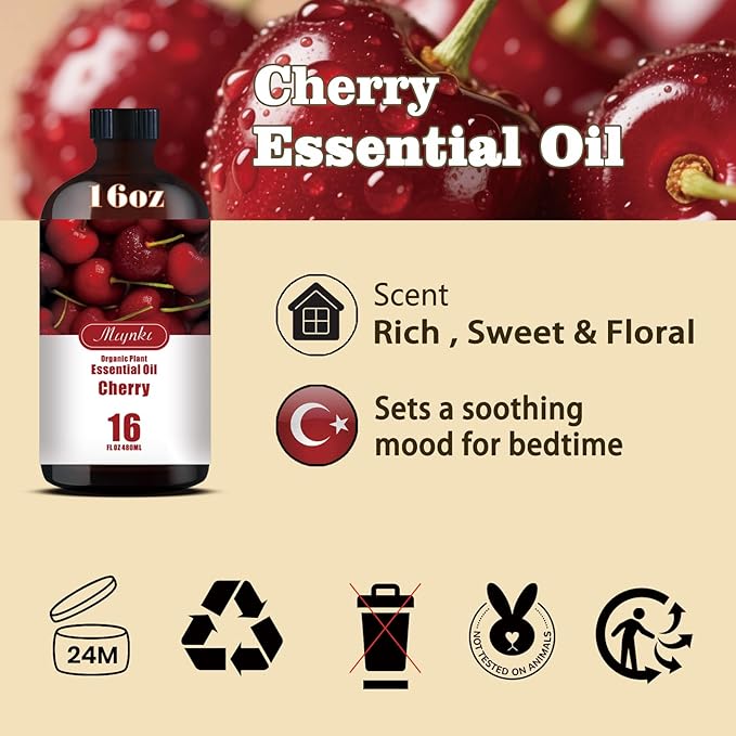 Cherry Fragrance Oil-Cherry Essential Oil 16.33oz (490ml)-100% Pure Natural Scent for Diffusers, Candles, Soap Making & Aromatherapy | Relaxing Home & Gift Essential Oil for Bath, Massage - Bloomnest