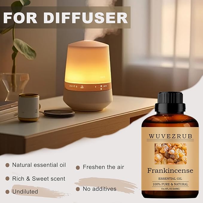 Frankincense Essential Oil 240ML, 100% Pure and Natural for Aromatherapy Diffuser - 8 Fl Oz WUVEZRUB