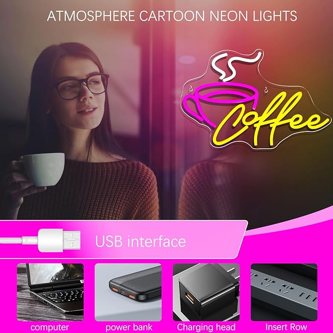Coffee Bar Neon Sign for Wall Decor LED Cafe Light up Sign for Cafe Coffee Station Bar Shop Business Kitchen Art Decor Party Decorations Gifts USB Powered - Bloomnest