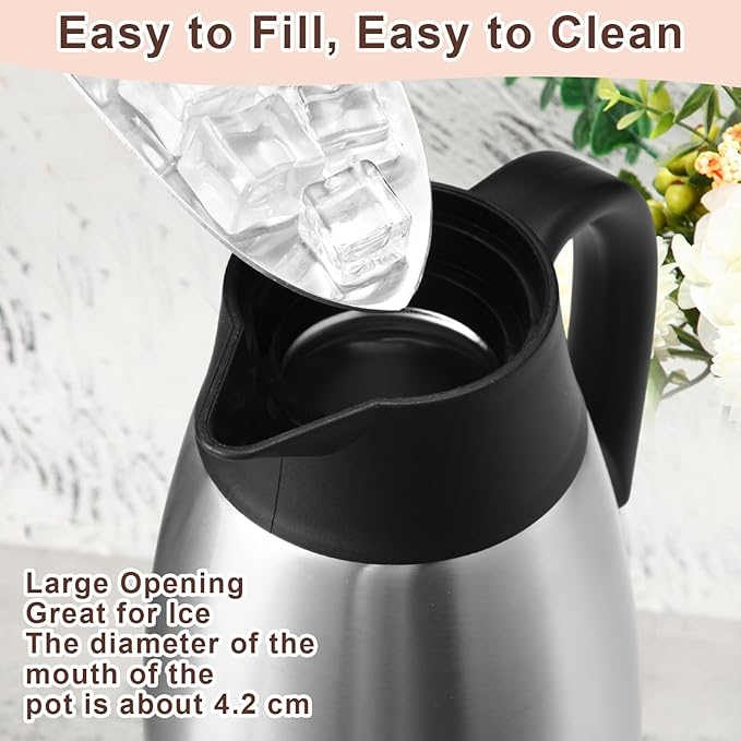 Norme 2 Pcs Thermal Coffee Carafe Insulated Stainless Steel Coffee Carafe for Hot Liquid Vacuum Thermal Pot Creamer Pitcher Dispenser with Brushes Keeping Hot Water Milk(Silver,51 oz) - Bloomnest