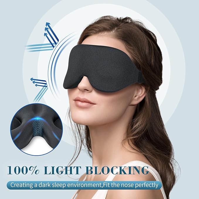 ZGGCD Sleep Mask for Side Sleeper, Light Blocking Sleeping Eye Mask for Women Men, 3D Contoured Cup Night Blindfold, Luxury Eye Cover Eyeshade with Adjustable Strap for Travel, Nap, Black