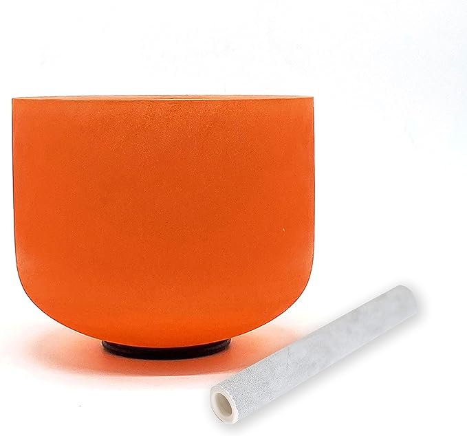 TAIFENG D Note Sacral Chakra Orange Colored Quartz Frosted Crystal Singing Bowl 8 inch - Bloomnest
