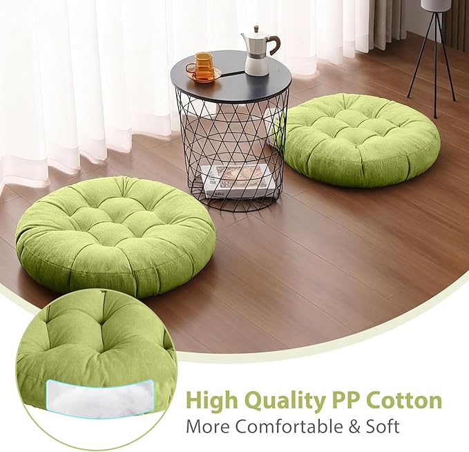 Tiita Round Cushion 22"x22" Floor Seat Pillows Meditation Pillow for Seating on Floor Windows Pad for Yoga Living Room Sofa Balcony Indoor Outdoor, Green