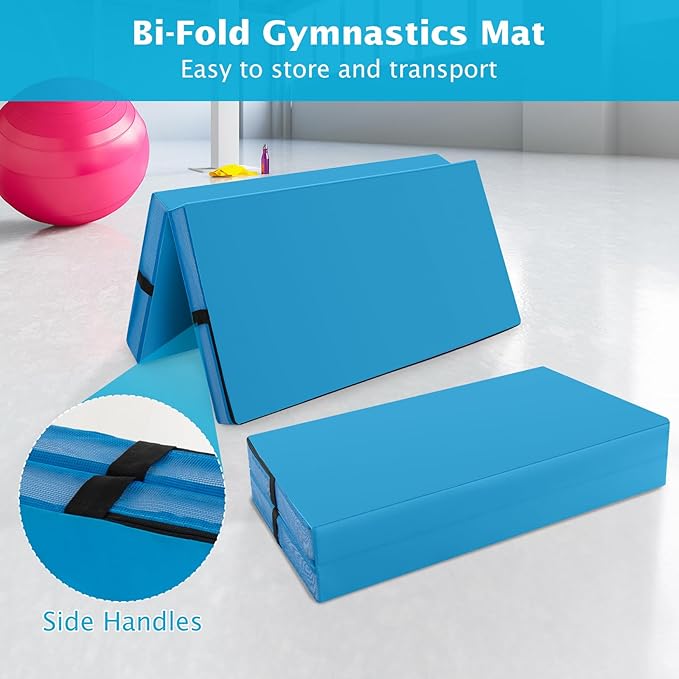 Giantex 4' x 4' Folding Gymnastics Mat with Carry Handles, Bio-Folding Tumbling Mat for Kids & Cheerleading - Bloomnest