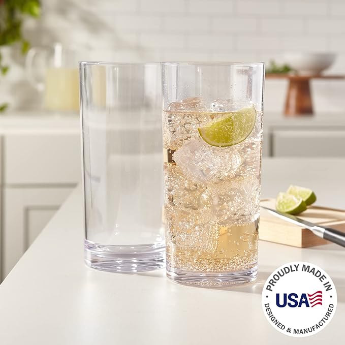 US Acrylic Classic Clear Plastic Reusable Drinking Glasses (Set of 6) 24oz Iced-Tea Cups | BPA-Free Tumblers, Made in USA | Top-Rack Dishwasher Safe - Bloomnest