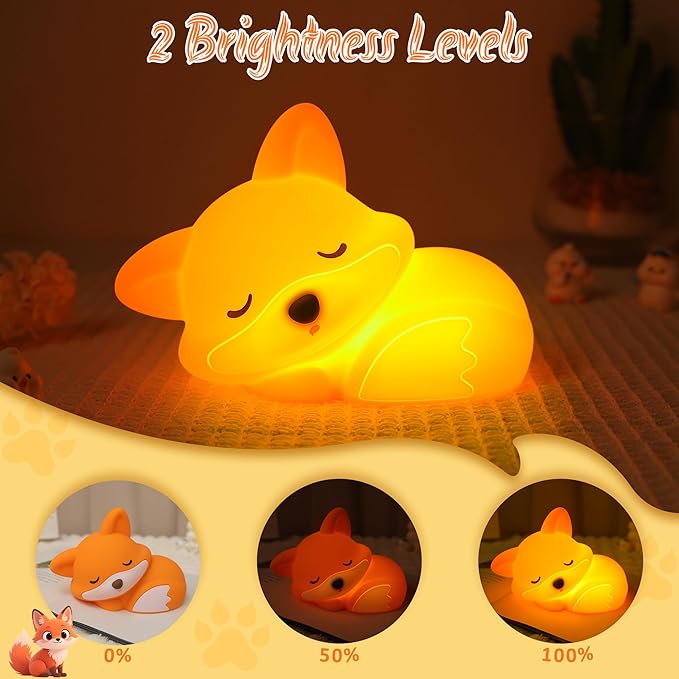 YuanDian Fox Night Light, Squishy Fox Silicone Lamp Novelty Gifts, Rechargeable Dimmable Timer Bedside Touch Nightlight for Breastfeeding Toddler Baby Kids - Bloomnest