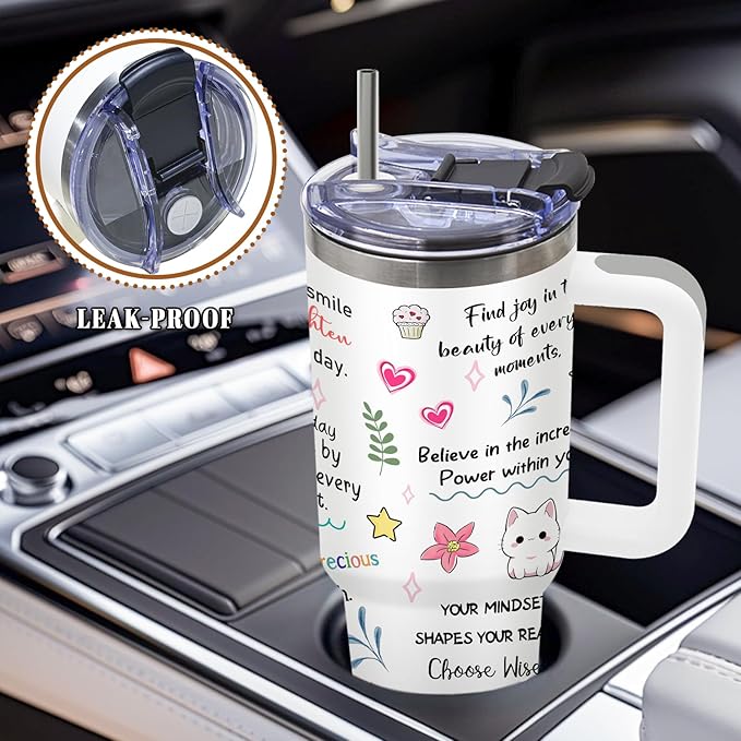 DUUV Inspirational Gifts for Women Men Friends Sister, Birthday Gifts for Motivation, Positive Affirmations Mug for Christmas, Mental Health Self Love Morning-Mindset Cup Tumbler 40 Oz, 1PCS - Bloomnest