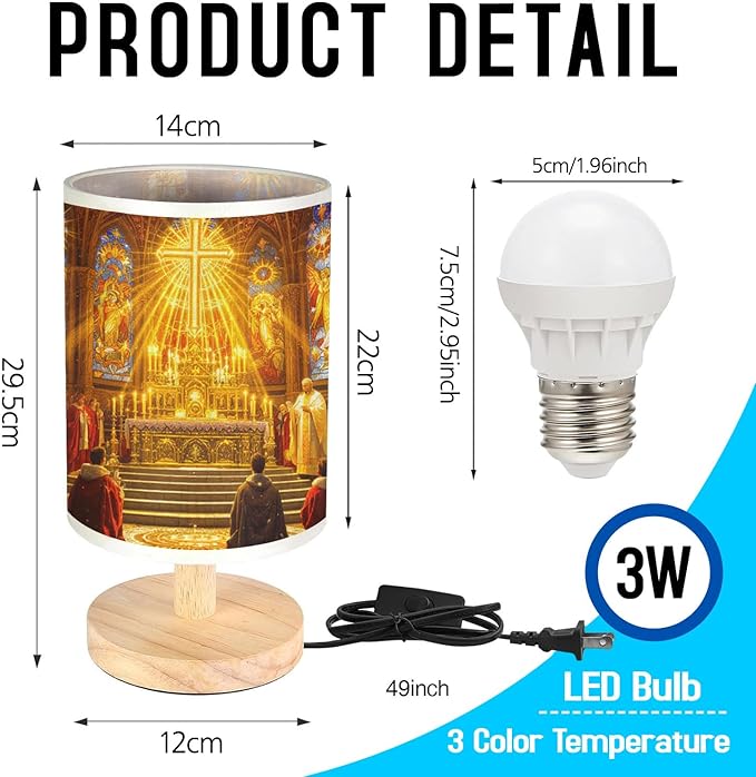 Midnight Mass Table Lamp LED 3-Color Pressed Bedside for Merry Christmas, Midnight Mass Shade Christmas Table Lamp with Wood Base for Bedroom Living Room Desk Office - Bloomnest