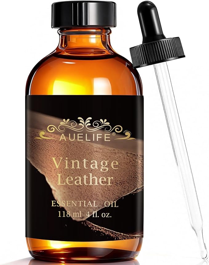 Auelife 4oz Vintage Leather Men Essential Oils for Diffusers for Home - Long Lasting Fragrance Oil for Candle & Soap Making, Father's Day Gifts for Him, Masculine Scent for Men Gift, 118ml Auelife