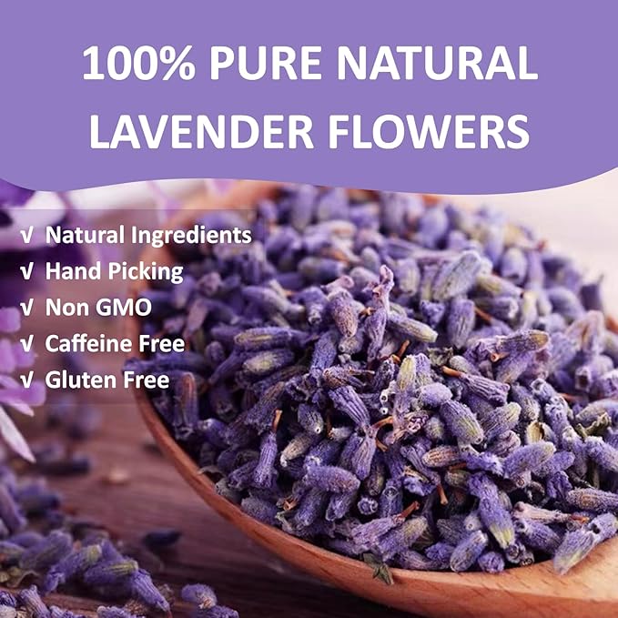 Ovikaso Tea, Lavender Tea, 16 Ounce (1 Lb), 100% Natural Food Grade, For Tea, Baking, Crafts, DIY Beauty, Sachets & Fresh Fragrance, No Sugar, No Caffeine, Loose Leaf, Resealable Kraft Bag - Bloomnest