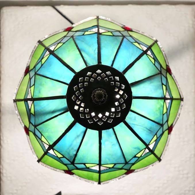 Green Tiffany Lamp Retro Rural Style Farmhouse Teal Bedroom Bedside Reading Light Living Room Hotel Bar Home Decor 12x19 Inch E26 Nightstand Unique Colored Bronze Metal Base Stainred Glass Table Lamp - Bloomnest