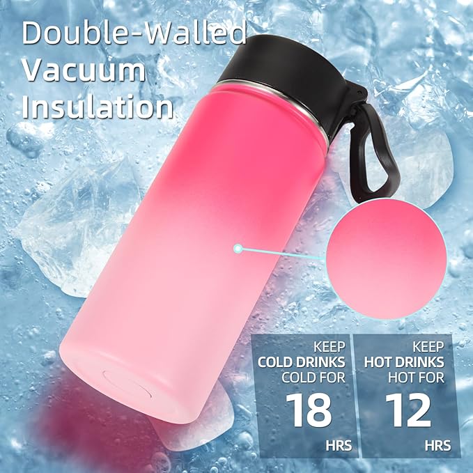 Volhoply 16 OZ Kids Water Bottle Bulk 4 Pack,Insulated Sports Bottles with Straw Lid,Stainless Steel Bottle with Handle Keep Cold & Hot,Double Wall Vacuum Cups for School,Girls(Peach, 4) - Bloomnest