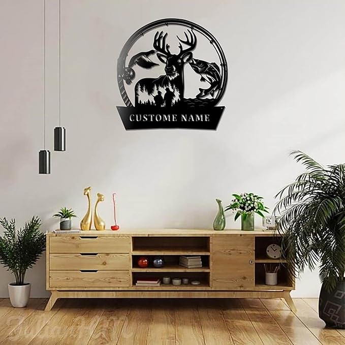 Lovely POD Personalized Hunting Art, Custom Father and Son Fishing and Hunting Metal Wall Decor with Led Lights, Personalized Fisherman Name Sign, Hunter Gift Home Decor - Bloomnest