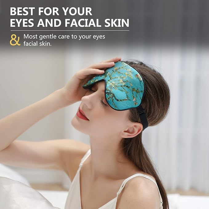ZIMASILK 100% Natural Silk Sleep Mask Blindfold,Adjustable Super-Smooth Soft Eye Mask for Sleep with Bag(Pattern 5) - Bloomnest
