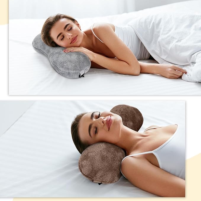 2 Pcs Neck Pillow for Recliner Headrest Pillow Bone Shaped Chair Plush with Adjustable Strap Neck Support and Pain Relief Curve Head Cushion for Car Travel Airplane (Grey and Brown) - Bloomnest