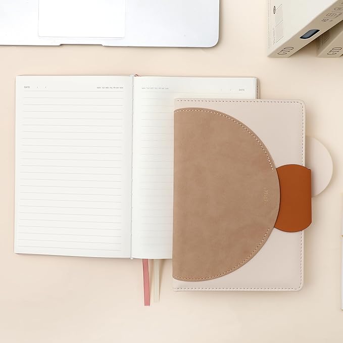 CAGIE Lined Journal for Women, 100GSM 192 Pages Leather JournalS for Writing with Buckle Closure,A5 Hardcover Diary Journaling Notebooks for Business Work School Note Taking 5.9" x8.5 (Brown & Pink) - Bloomnest