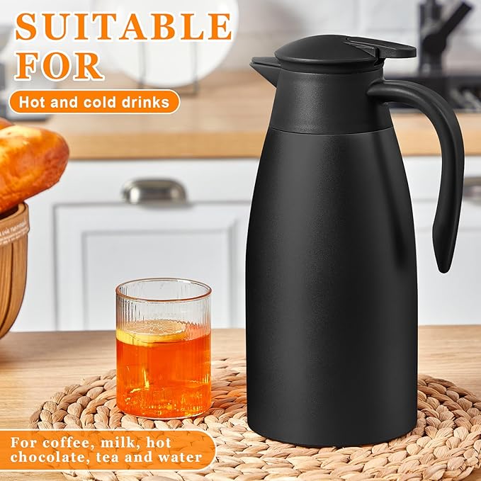 Norme 2 Pcs Thermal Coffee Carafe Insulated Stainless Steel Coffee Carafe for Hot Liquid Vacuum Thermal Pot Creamer Pitcher Dispenser with Brushes Keeping Hot Water Milk(Black) - Bloomnest