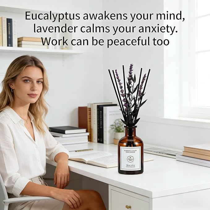 Eucalyptus & Lavender Essential Oil Reed Diffuser - 3.34 Fl Oz, Luxury Hotel Collection Diffuser Oil Inspired by Ritz Carlton for Home&Office, Bedroom/Living Room Shelf Decor,Non-Toxic & Gift Ready - Bloomnest