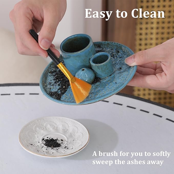 5 in 1 Incense Holder Burner, 5.9" Ceramic Holder for Burning Palo Santo Sage Candle and Incense Sticks Cones, Ash Catcher Tray for Meditation Room Home Décor(Blue) - Bloomnest