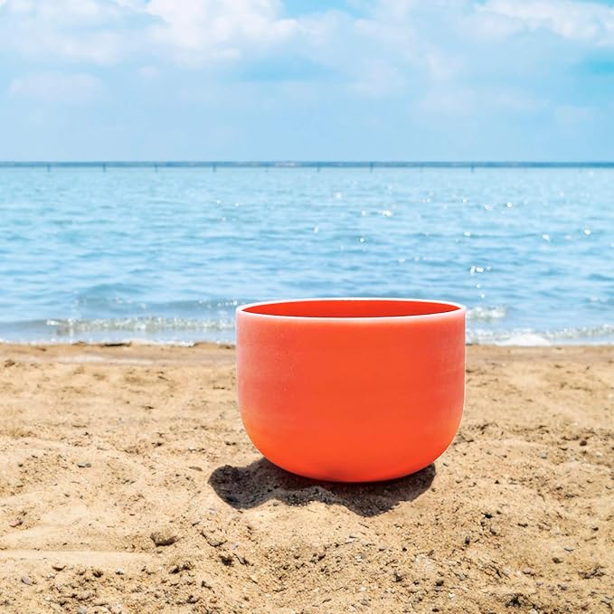 TOPFUND 440 Hz Orange D Note Crystal Singing Bowl Sacral Chakra 10 Inch with Heavy Duty Carrying Case and Suede Mallet