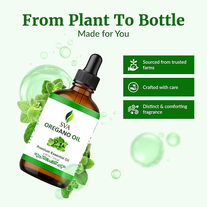 SVA Oregano Essential Oil – 4 Fl Oz – 100% Natural Oregano Oil - for Diffuser, Hair Care, Face, Skin Care, Aromatherapy, Scalp and Body Massage, Soap and Candle Making – with Dropper - Bloomnest