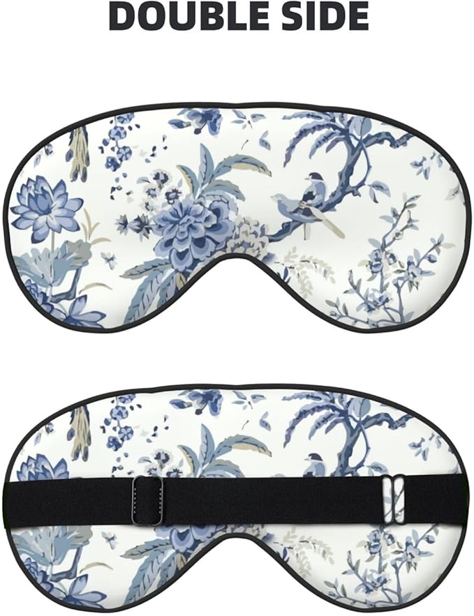 Sleep Eye Mask Vintage Blue Floral Sleep Mask for Women Men Comfortable Eye Mask with Adjustable Strap Soft Eye Cover Blindfold for Travel Yoga Nap Shift Work - Bloomnest