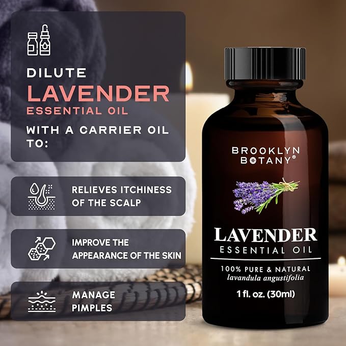 Brooklyn Botany Lavender Essential Oil - 100% Pure and Natural - Premium Grade Oil with Dropper - for Aromatherapy and Diffuser - 1 Fl Oz - Bloomnest