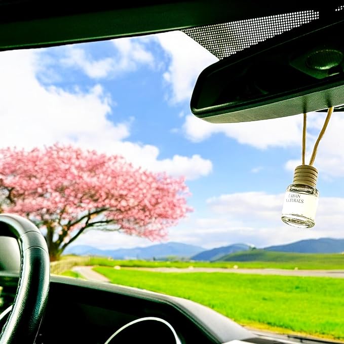 Urban Naturals Car Air Freshener Diffuser 1 Pack - Cherry Luxe Scent, 45+ Days Long Lasting Fragrance, Made in USA, Glass & Wood, Hanging Design + Vent Cip, Easy to Use - Bloomnest
