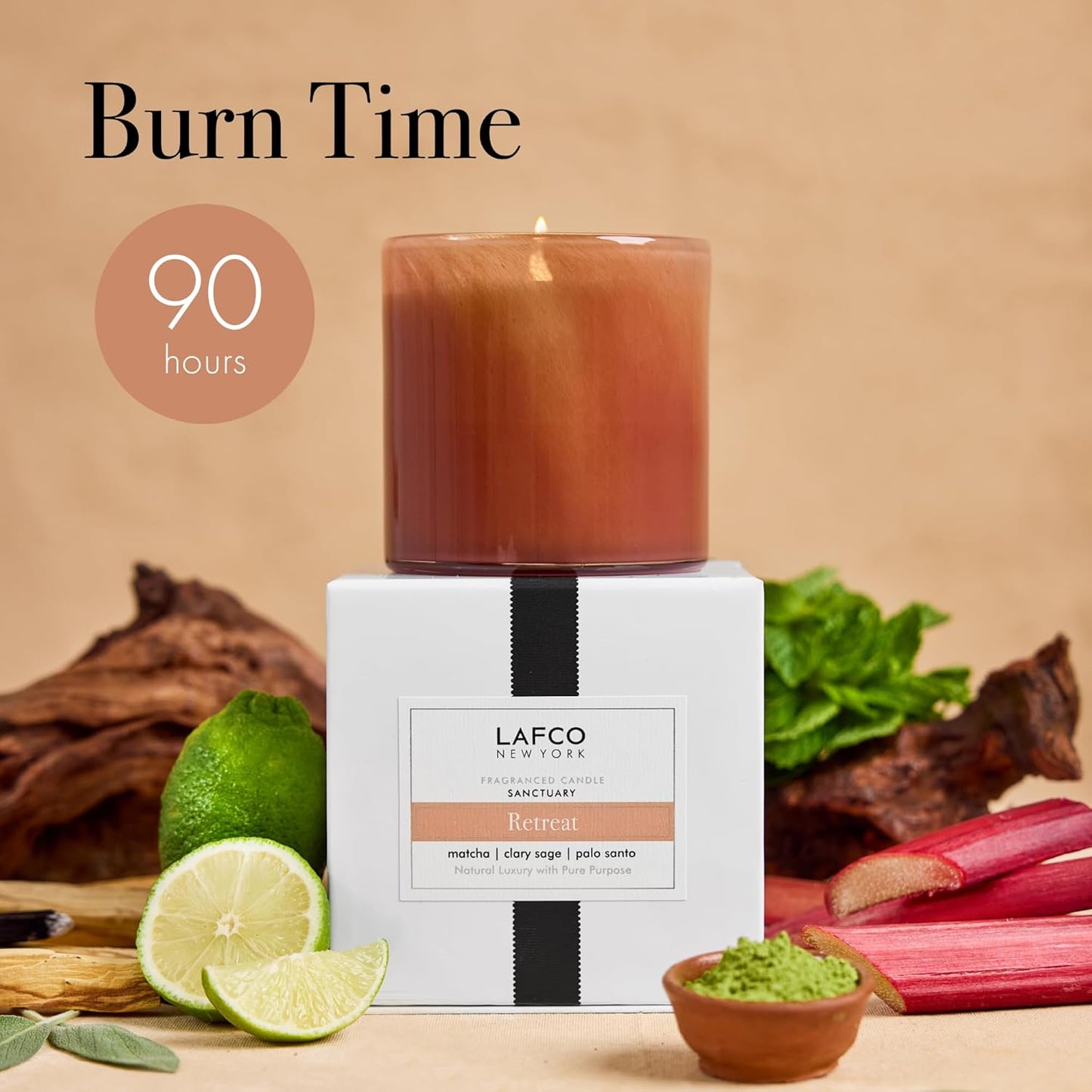 LAFCO New York Signature Candle, Retreat - 15.5 oz - 90-Hour Burn Time - Reusable, Hand Blown Glass Vessel - Made in The USA