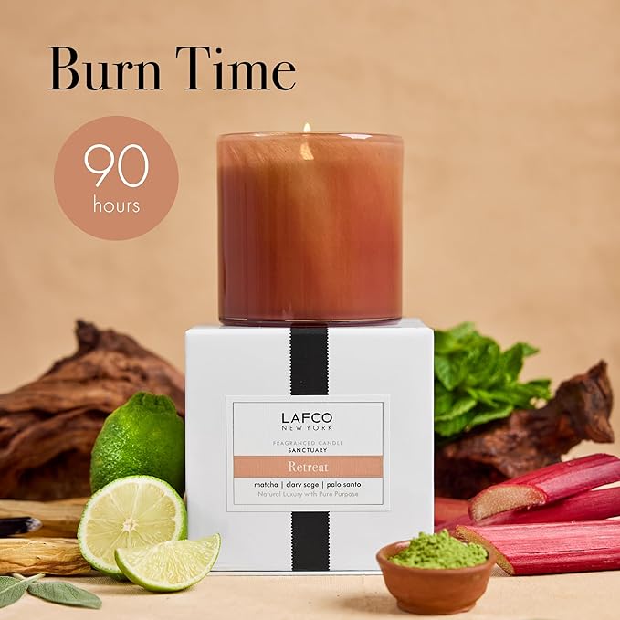 LAFCO New York Signature Candle, Retreat - 15.5 oz - 90-Hour Burn Time - Reusable, Hand Blown Glass Vessel - Made in The USA - Bloomnest