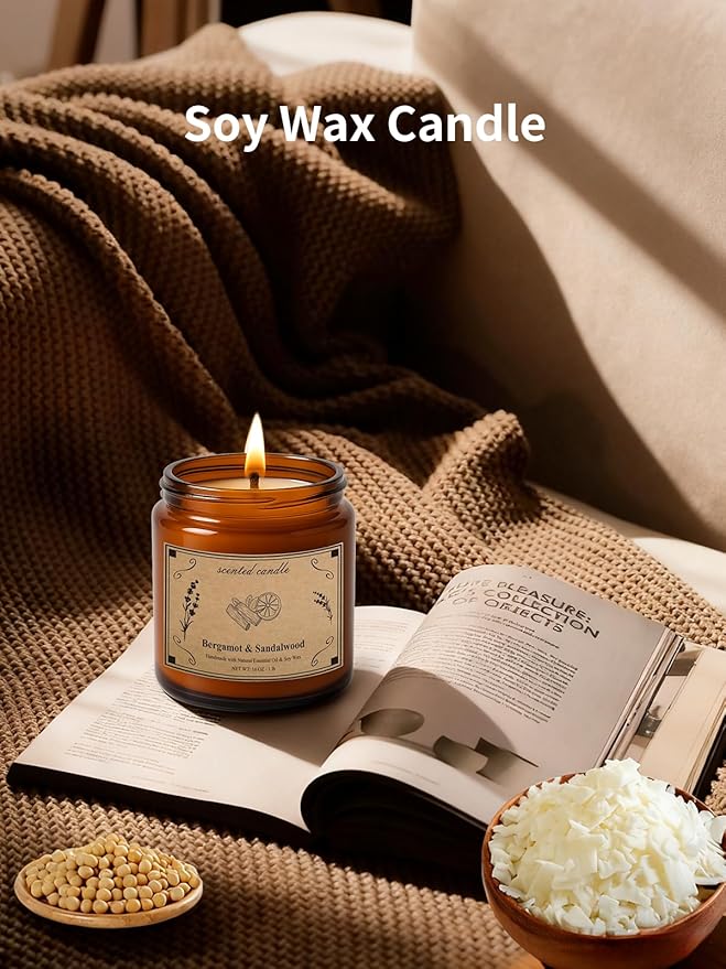 Scented Candles, 16oz Large Jar Soy Wax Candle – Bergamot & Sandalwood with Premium Plant Wax Blend for Consistent Burn, Aromatherapy Candle for Home Scented, Relaxation and Gift for Women/Men - Bloomnest