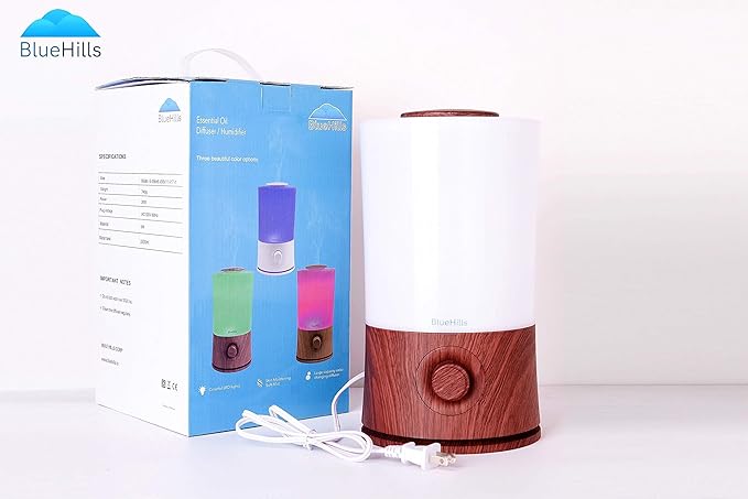 BlueHills Premium 2000 ML XL Essential Oil Diffuser Aromatherapy Humidifier for Large Room Home 40 Hour Run Huge Coverage Area 2 Liter Extra Large Capacity Diffuser High Mist Dark Wood Grain E003 - Bloomnest