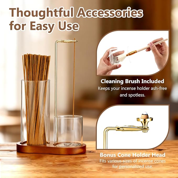 3 in 1 Incense Holder with Enlarged Ash Catcher for Sticks & Cones, Mess-Free Incense Burner with Brush, Ideal for Meditation, Yoga, Spa, Home Decor & Gift