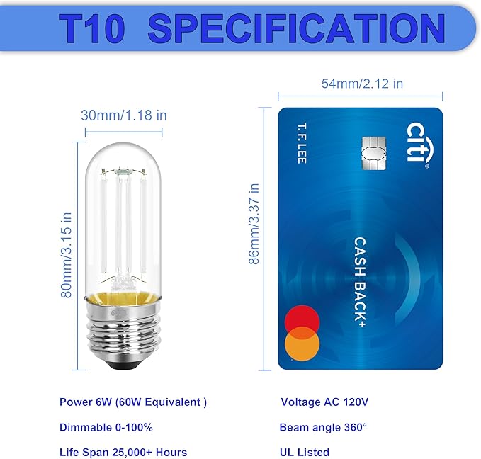 4 Pack 3.2 Inch T10 Blue Light Bulb, E26 Base Edison Bulbs Dimmable, AC 120V 60 Watt Equivalent Clear Glass Filament Bulb, Halloween Christmas Party Bar Colored Light Bulbs, UL Listed - Bloomnest