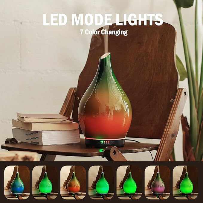 Porseme 280ml Essential Oil Diffuser Glass Color Changing Aroma Air Diffusers Aromatherapy Ultrasonic Cool Mist Humidifier 7 Running Hours Waterless Auto-Off for Sleeping Yoga Office Spa(Hulk Green) Porseme