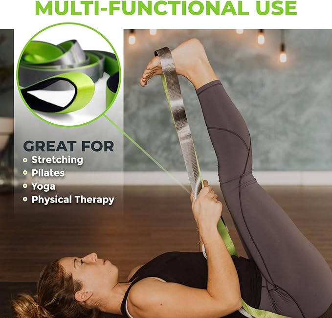 Gradient Fitness Stretching Strap for Physical Therapy, 12 Multi-Loop Stretch Strap 1.5" W x 8' L, Neoprene Handles, Physical Therapy Equipment, Yoga Straps for Stretching, Leg Stretcher. - Bloomnest