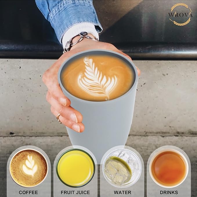 Wheat Straw Cups 8 PCS Good Alternative to Plastic Reusable Cups 20 oz Unbreakable Drinking Cup Reusable Dishwasher Safe Water Plastic Glasses Light Grey - Bloomnest