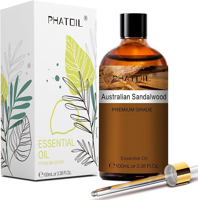 PHATOIL Australian Sandalwood Essential Oil, Pure Premium Natural Oil for Hair Care, Body Skin Care, Aromatherapy, DIY Candle, Soap Making 3.38Fl Oz - Bloomnest