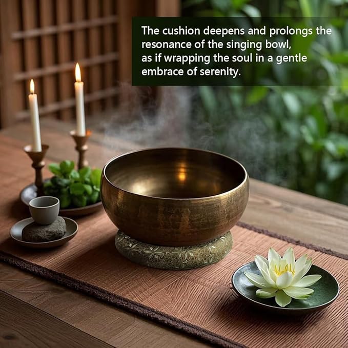Singing Bowl Cushion 8 Inch for Tibetan Singing Bowls, Handmade Silk Brocade Round Cushion Pillow for Sound Healing and Crystal Sound Bowls Accessories(8 Inch,Brown) - Bloomnest