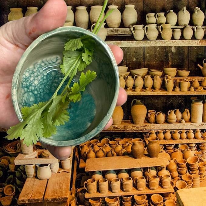 Hamblin Bros Pottery Herb Stripper Bowl, Handmade Ceramic Herb Stripper with Different Hole Sizes for Separating Leaves and Stems (Green) - Bloomnest